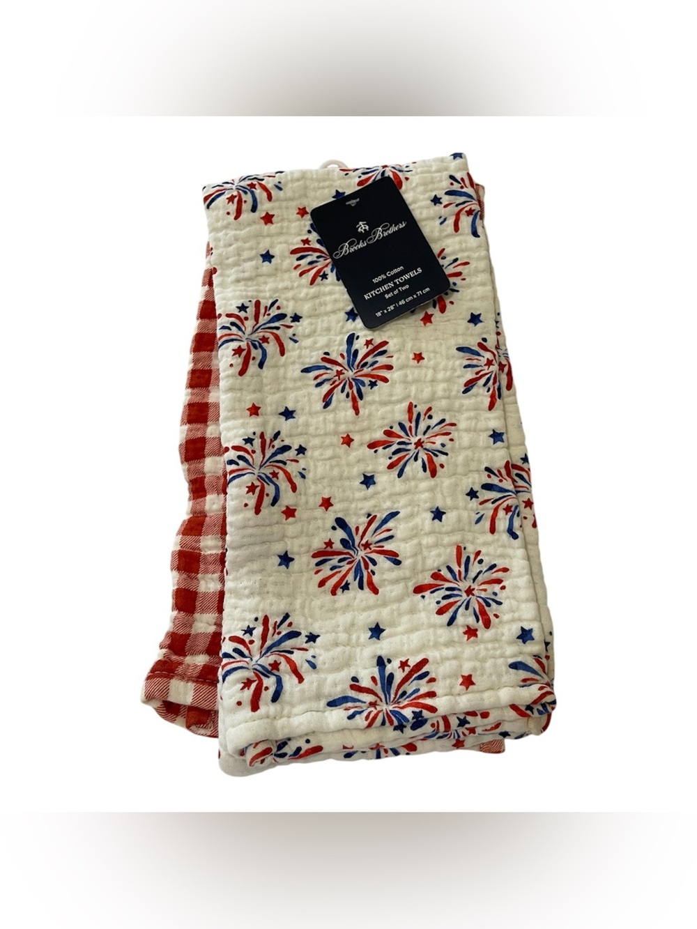 Brooks Brothers Firework/Gingham Print Gauze Kitchen Towels - NWT **
